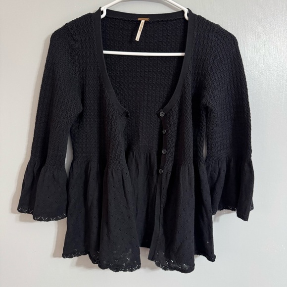 Free People Black Cardigan Style Blouse Size Small - Picture 9 of 10